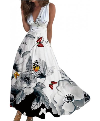 Womens Dresses Floral Print Wrap V Neck Sundresses Flowy Ruched Sleeveless Boho Dress Spring Beach Dresses 7-white $11.39 Dre...