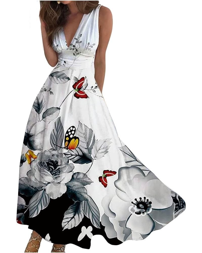 Womens Dresses Floral Print Wrap V Neck Sundresses Flowy Ruched Sleeveless Boho Dress Spring Beach Dresses 7-white $11.39 Dre...