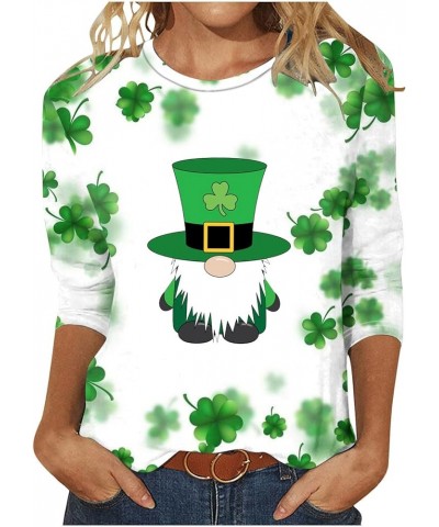 St Patricks Day Shirt Women Shamrock Clover Lucky St. Patrick's Day Blouses 3/4 Length Sleeve Crewneck Fashion Tops 07 Green0...