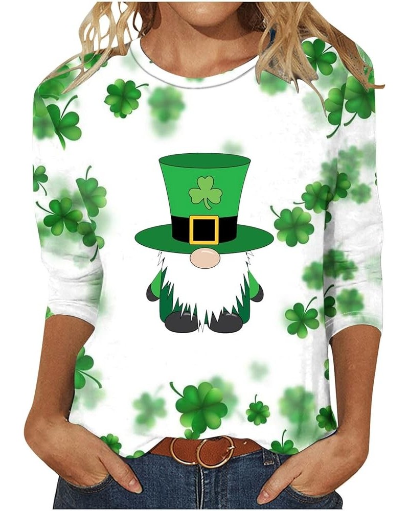 St Patricks Day Shirt Women Shamrock Clover Lucky St. Patrick's Day Blouses 3/4 Length Sleeve Crewneck Fashion Tops 07 Green0...