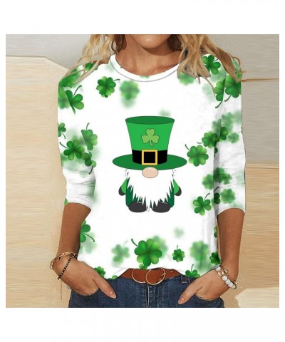 St Patricks Day Shirt Women Shamrock Clover Lucky St. Patrick's Day Blouses 3/4 Length Sleeve Crewneck Fashion Tops 07 Green0...