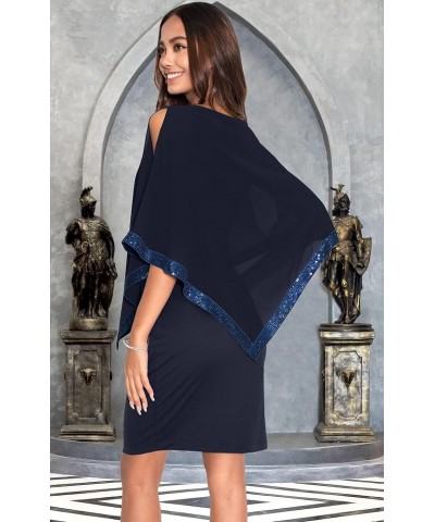 Women's Dressy Cocktail Cape Classy Modest Bridesmaid Mini Midi Dress Dark Navy Blue $23.34 Dresses