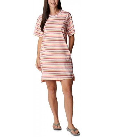 Women's Sun Trek Tee Dress Red Hibiscus Climate Change Stripe $18.81 Activewear