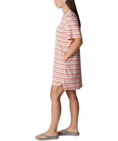 Women's Sun Trek Tee Dress Red Hibiscus Climate Change Stripe $18.81 Activewear