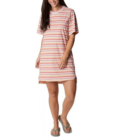 Women's Sun Trek Tee Dress Red Hibiscus Climate Change Stripe $18.81 Activewear