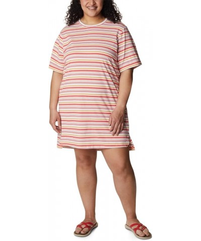 Women's Sun Trek Tee Dress Red Hibiscus Climate Change Stripe $18.81 Activewear