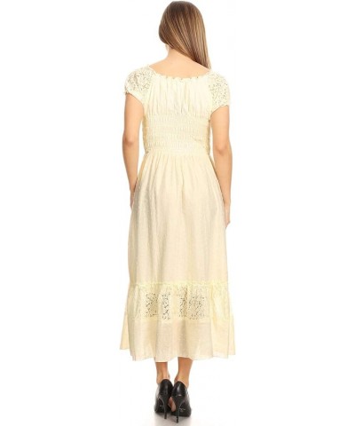 Renaissance Peasant Maiden Boho Inspired Cap Sleeve Lace Trim Dress Beige $20.64 Dresses