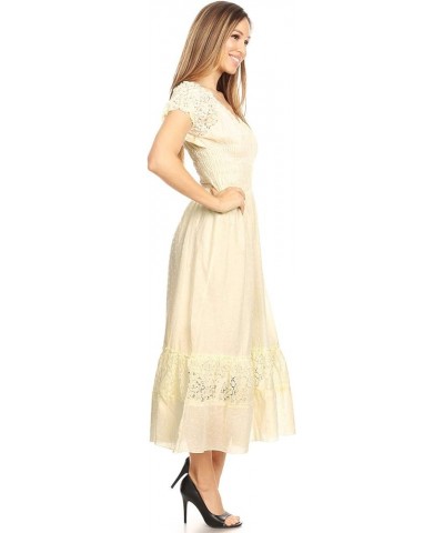 Renaissance Peasant Maiden Boho Inspired Cap Sleeve Lace Trim Dress Beige $20.64 Dresses