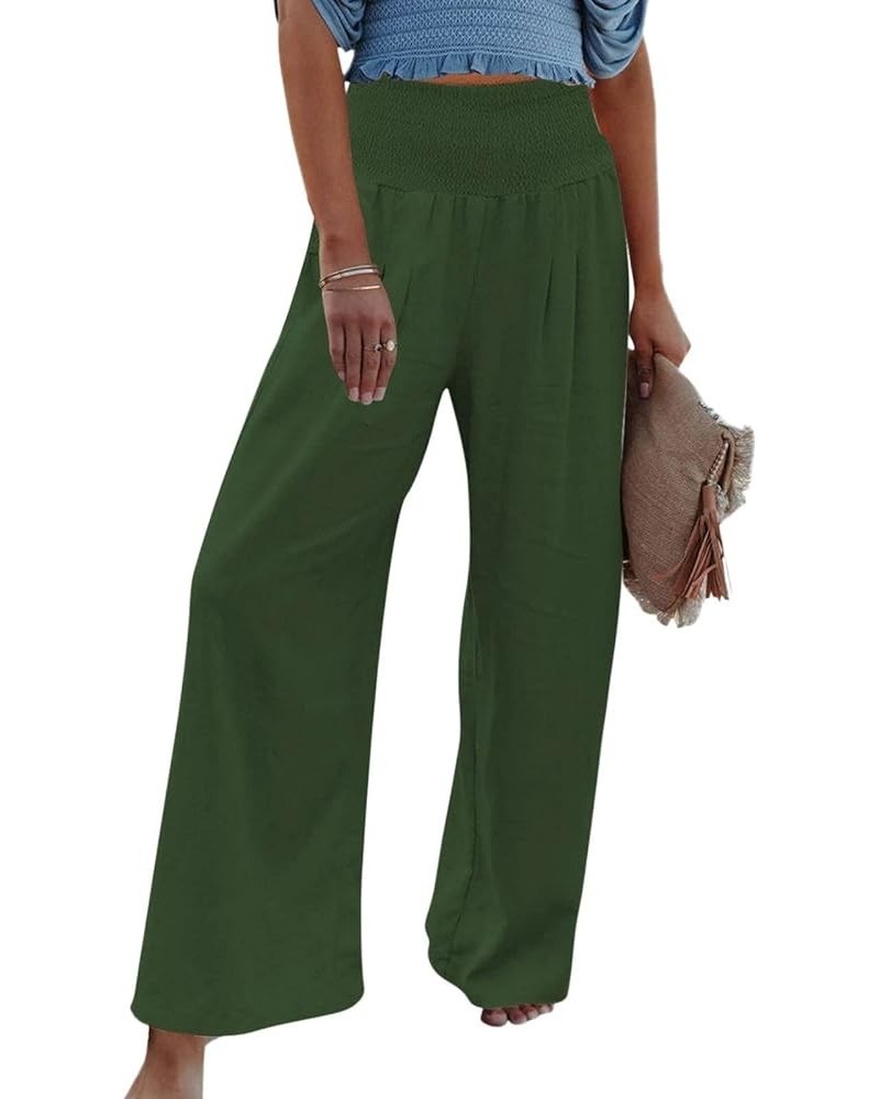 Linen Pants for Women Wide Leg Casual Summer Elastic High Waisted Palazzo Pant Baggy Flowy Beach Trousers with Pocket A 09 Gr...