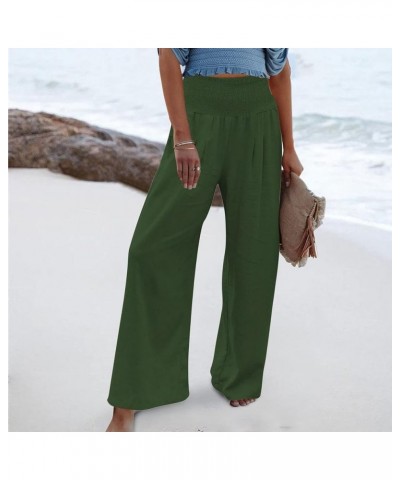 Linen Pants for Women Wide Leg Casual Summer Elastic High Waisted Palazzo Pant Baggy Flowy Beach Trousers with Pocket A 09 Gr...