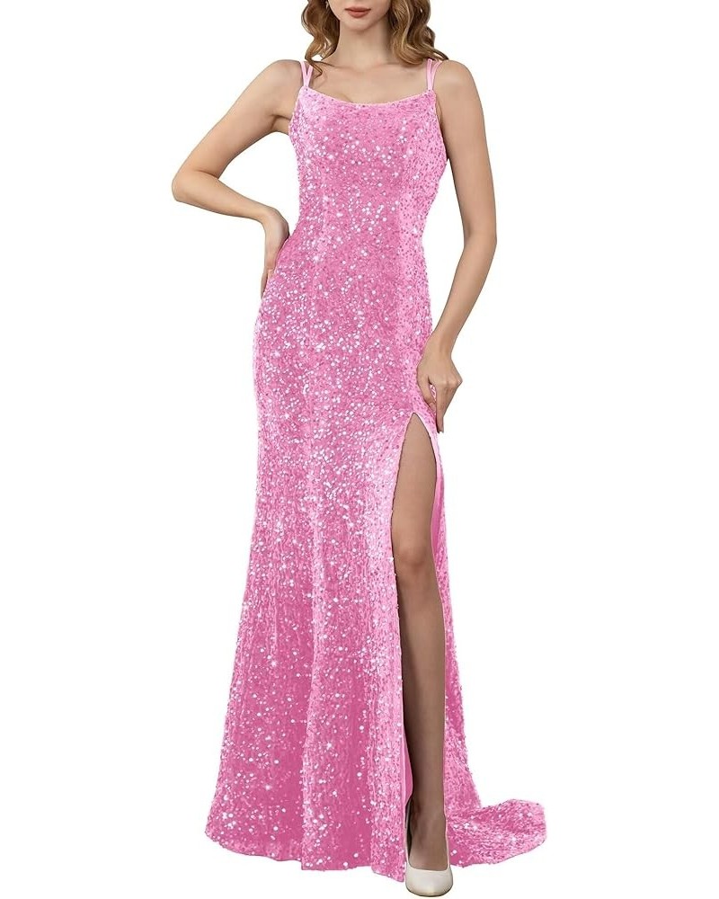 Spaghetti Straps Sequin Prom Dresses 2024 Mermaid Formal Dress with Slit Long Sparkly Evening Party Gowns for Women Mauve $31...