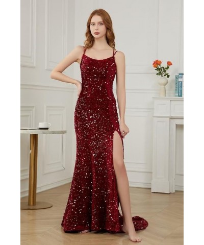 Spaghetti Straps Sequin Prom Dresses 2024 Mermaid Formal Dress with Slit Long Sparkly Evening Party Gowns for Women Mauve $31...