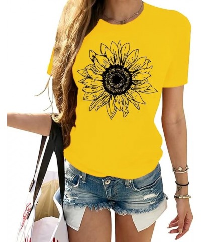 Sunflower Graphic T Shirt Women Cute Print Vintage Tees Top Funny Summer Short Sleeve Crew Neck Casual Shirts Yellow $7.53 T-...