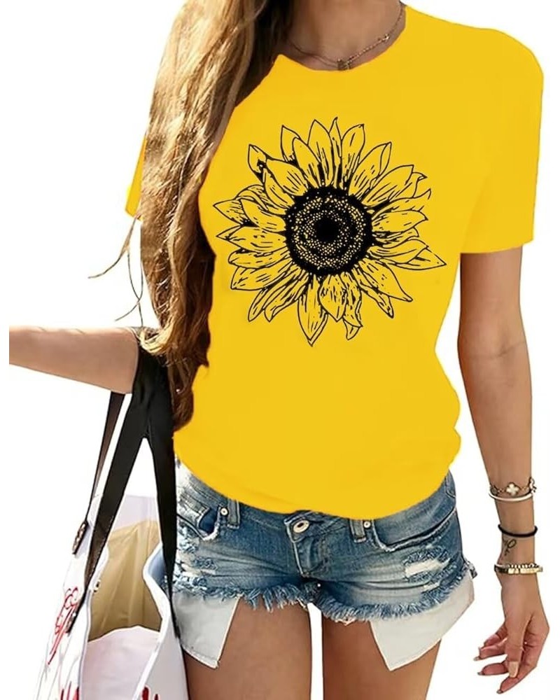 Sunflower Graphic T Shirt Women Cute Print Vintage Tees Top Funny Summer Short Sleeve Crew Neck Casual Shirts Yellow $7.53 T-...