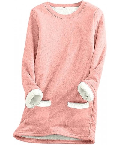 Women's Winter Warm Sherpa Lined Fleece Crewneck Sweatshirt Fleece Tops for Women Pullover Loungewear Tunic Tops 06-pink $8.8...