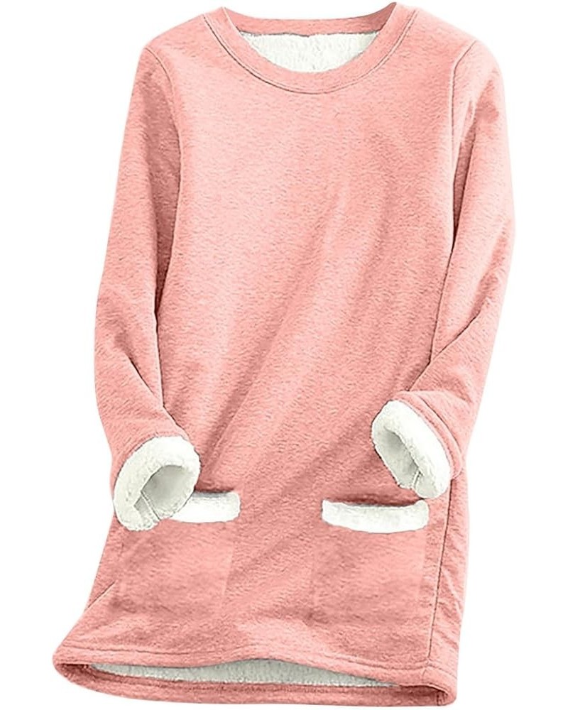 Women's Winter Warm Sherpa Lined Fleece Crewneck Sweatshirt Fleece Tops for Women Pullover Loungewear Tunic Tops 06-pink $8.8...