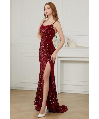 Spaghetti Straps Sequin Prom Dresses 2024 Mermaid Formal Dress with Slit Long Sparkly Evening Party Gowns for Women Mauve $31...