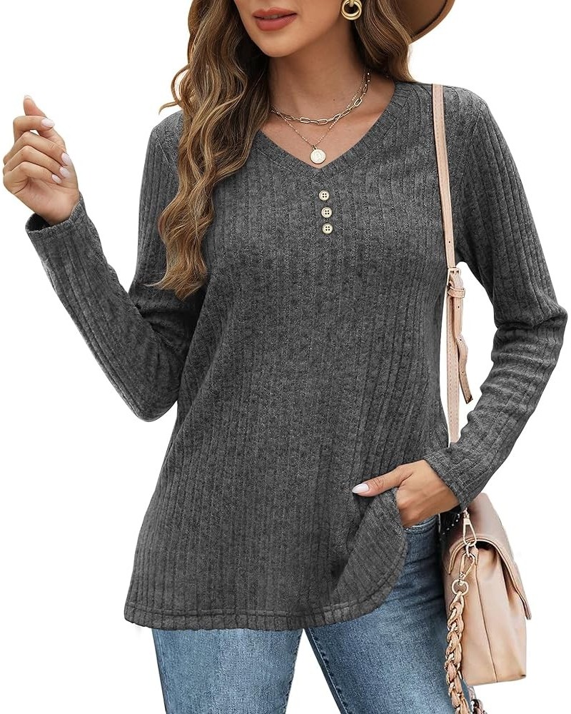 Women's 2024 Casual Ribbed Knit Sweater Fall Chunky Long Sleeve Pullover Tunics Jumper Sweater Tops Gray_c26 $17.50 Sweaters