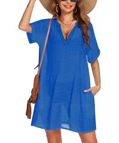 Women's Swimsuit Coverups Bikini Beach Swimwear Cover Up A-line Bathing Suit Cover Up Dress with Pockets A-royal Blue $17.91 ...