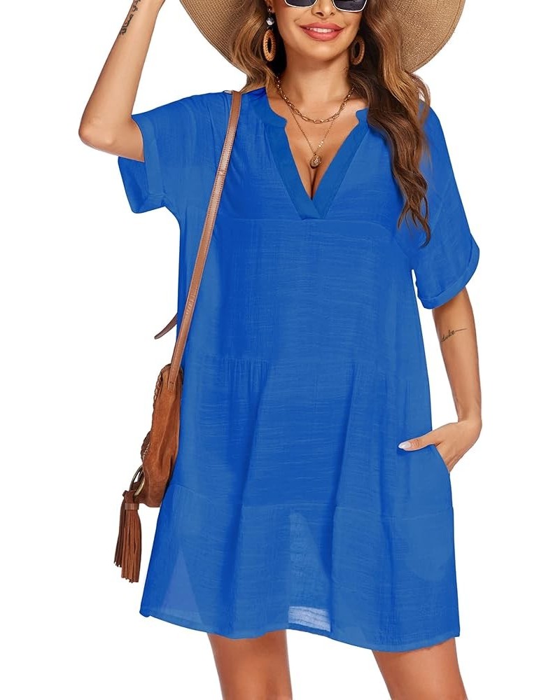 Women's Swimsuit Coverups Bikini Beach Swimwear Cover Up A-line Bathing Suit Cover Up Dress with Pockets A-royal Blue $17.91 ...