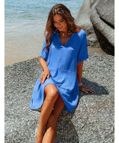 Women's Swimsuit Coverups Bikini Beach Swimwear Cover Up A-line Bathing Suit Cover Up Dress with Pockets A-royal Blue $17.91 ...