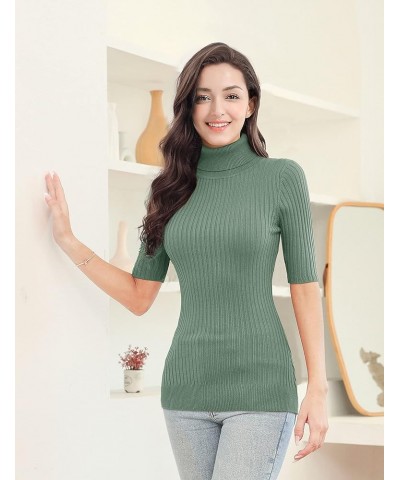 Women Turtleneck 1/2 Half Sleeve Highly Stretchy Ribbed Knit Fitted Sweater Blue Haze $14.80 Sweaters