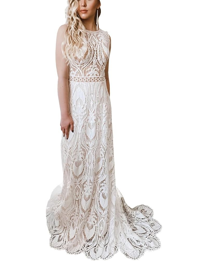 Women's Lace Boho Wedding Dresses for Bride Plus Size Long Beach Mermaid Bridal Dress Bohemian Wedding Gowns Ivory3 $65.10 Dr...