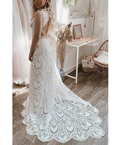 Women's Lace Boho Wedding Dresses for Bride Plus Size Long Beach Mermaid Bridal Dress Bohemian Wedding Gowns Ivory3 $65.10 Dr...