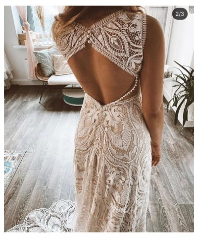 Women's Lace Boho Wedding Dresses for Bride Plus Size Long Beach Mermaid Bridal Dress Bohemian Wedding Gowns Ivory3 $65.10 Dr...