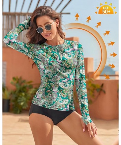 Women Rash Guard Long Sleeve Swim Shirts UPF 50 Sun Protection Swimsuit Top Bathing Suit No Bottom A-green | Retro Print $20....