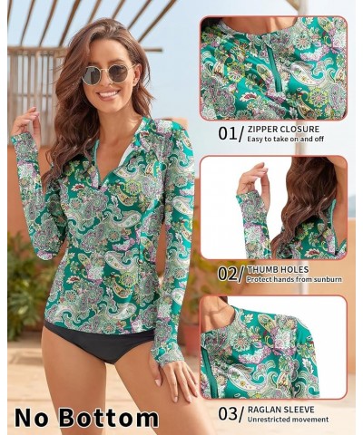 Women Rash Guard Long Sleeve Swim Shirts UPF 50 Sun Protection Swimsuit Top Bathing Suit No Bottom A-green | Retro Print $20....