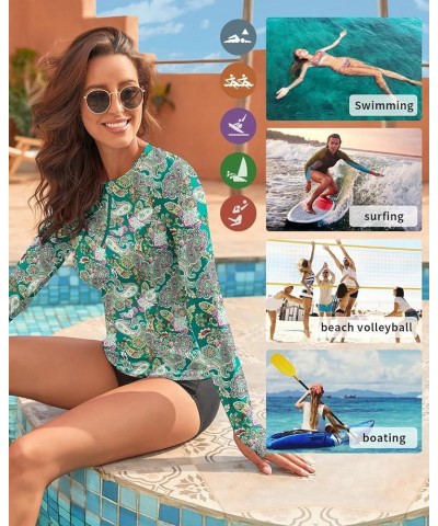 Women Rash Guard Long Sleeve Swim Shirts UPF 50 Sun Protection Swimsuit Top Bathing Suit No Bottom A-green | Retro Print $20....