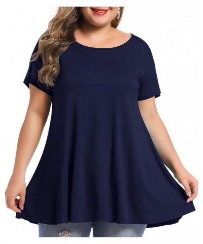 Plus Size Tunic Tops Women Summer for Leggings Casual Short Sleeve Shirts Loose Fit Flowy Scoop Neck Blouse Navy Blue $11.50 ...