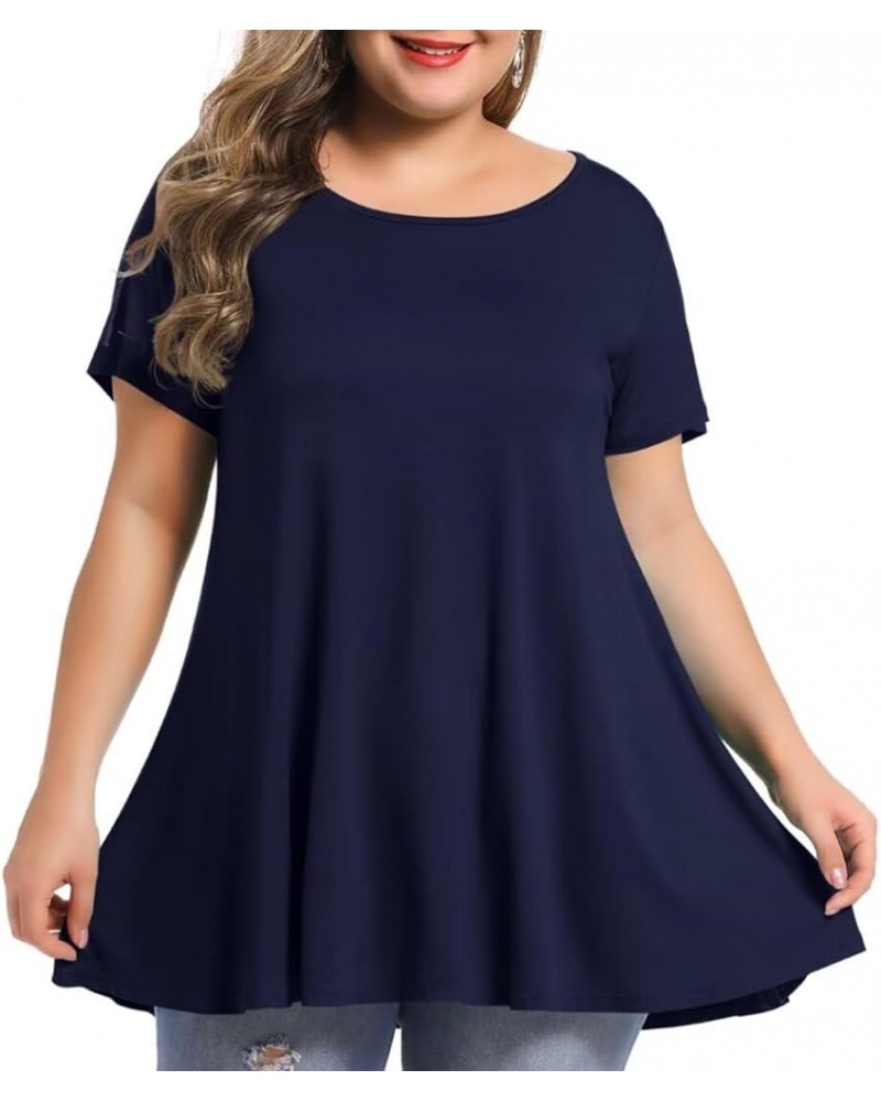 Plus Size Tunic Tops Women Summer for Leggings Casual Short Sleeve Shirts Loose Fit Flowy Scoop Neck Blouse Navy Blue $11.50 ...