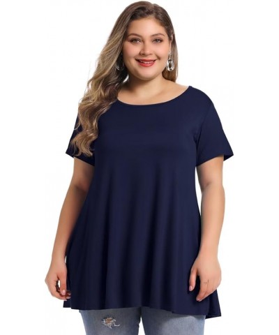 Plus Size Tunic Tops Women Summer for Leggings Casual Short Sleeve Shirts Loose Fit Flowy Scoop Neck Blouse Navy Blue $11.50 ...