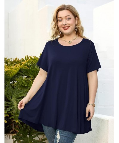 Plus Size Tunic Tops Women Summer for Leggings Casual Short Sleeve Shirts Loose Fit Flowy Scoop Neck Blouse Navy Blue $11.50 ...