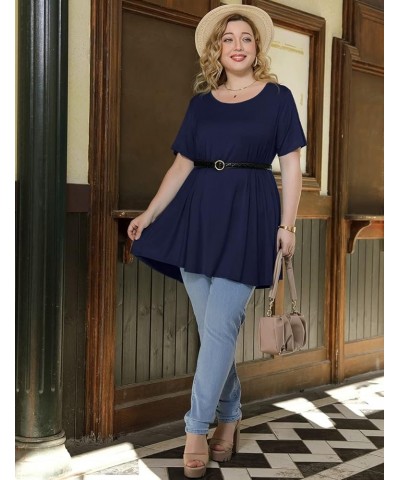 Plus Size Tunic Tops Women Summer for Leggings Casual Short Sleeve Shirts Loose Fit Flowy Scoop Neck Blouse Navy Blue $11.50 ...