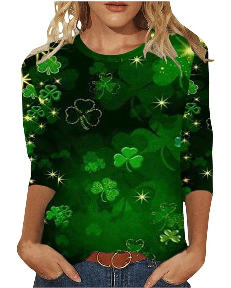 Saint Patricks Day Shirts Women 3/4 Sleeve Loose Fit Shirts Cute Graphic Tees Irish Shamrock Shirt Spring Outfits B Black - B...