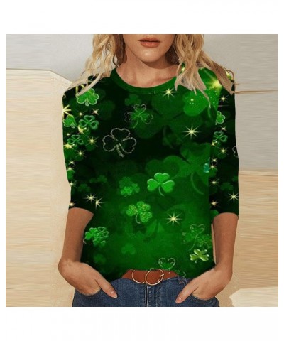 Saint Patricks Day Shirts Women 3/4 Sleeve Loose Fit Shirts Cute Graphic Tees Irish Shamrock Shirt Spring Outfits B Black - B...