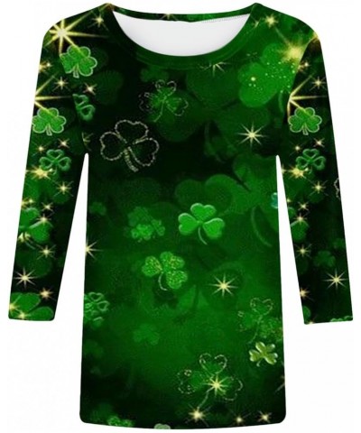 Saint Patricks Day Shirts Women 3/4 Sleeve Loose Fit Shirts Cute Graphic Tees Irish Shamrock Shirt Spring Outfits B Black - B...