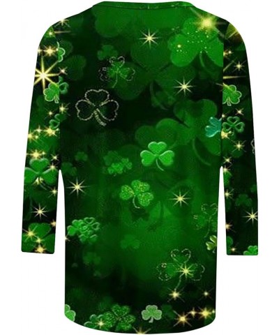 Saint Patricks Day Shirts Women 3/4 Sleeve Loose Fit Shirts Cute Graphic Tees Irish Shamrock Shirt Spring Outfits B Black - B...