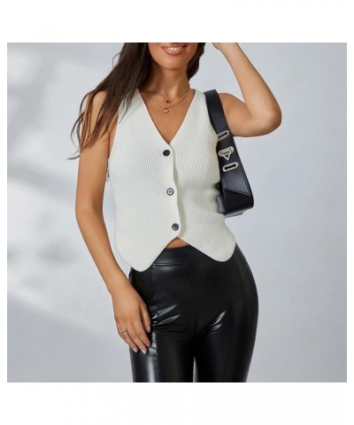 Women Knit Vest Crochet Top Sleeveless Sexy V Neck Aesthetic Y2k Casual Open Front Top Streetwear D White $11.75 Sweaters