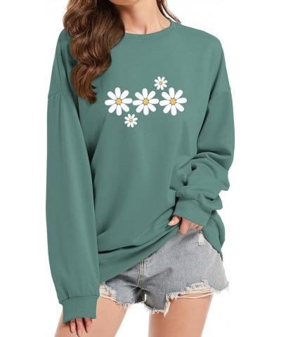 Daisy Flower Graphic Sweatshirt for Women Casual Loose Crewneck Lightweight Floral Print Sweatshirts Pullover Tops Green $15....