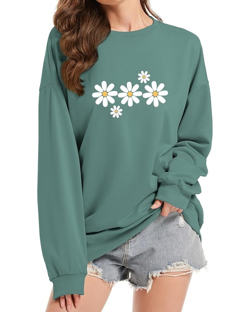 Daisy Flower Graphic Sweatshirt for Women Casual Loose Crewneck Lightweight Floral Print Sweatshirts Pullover Tops Green $15....