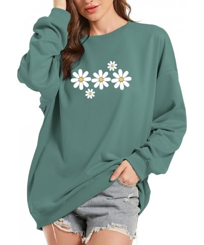 Daisy Flower Graphic Sweatshirt for Women Casual Loose Crewneck Lightweight Floral Print Sweatshirts Pullover Tops Green $15....