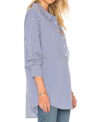 Women Flannel Shirts Long Sleeves Flannel Plaid Shirt with Pocket Oversized Button Down Blouses 903 Blue Stripe $13.44 Blouses