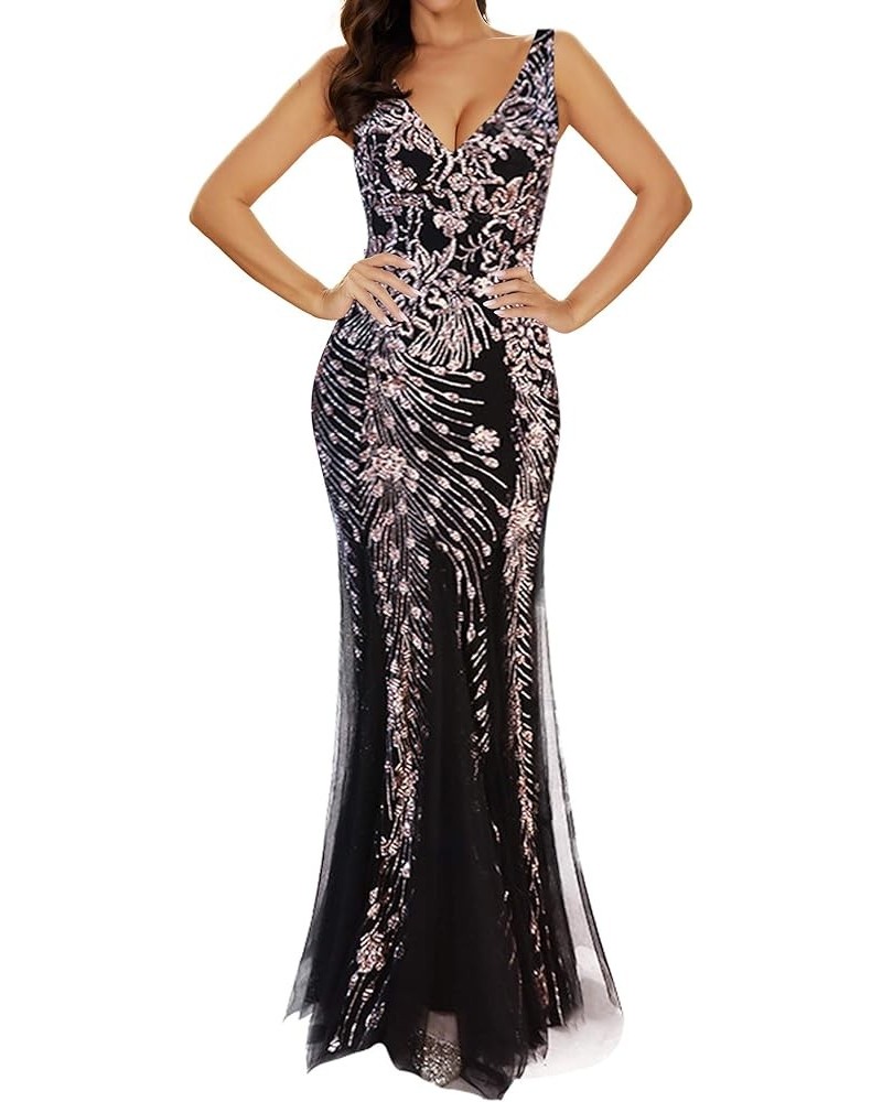 Women's 1920s Inspired V Neck Sleeveless Gatsby Dress Long Evening Cocktail Gown Gold $34.85 Dresses