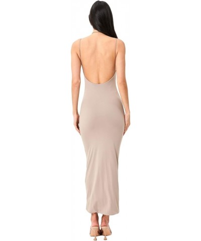 Women Sexy Spaghetti Strap Maxi Dress Sleeveless Split Cocktail Dresses Cutout Backless Slim Fit Bodycon Long Dress Nude $8.9...