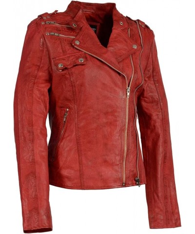 SFL2845 Women's Black Leather Motorcycle Style Fashion Jacket with Asymmetrical Zipper Sfl2845-rdveg-l $50.75 Coats