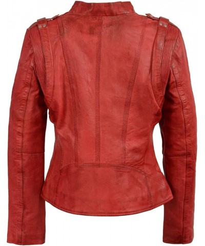 SFL2845 Women's Black Leather Motorcycle Style Fashion Jacket with Asymmetrical Zipper Sfl2845-rdveg-l $50.75 Coats